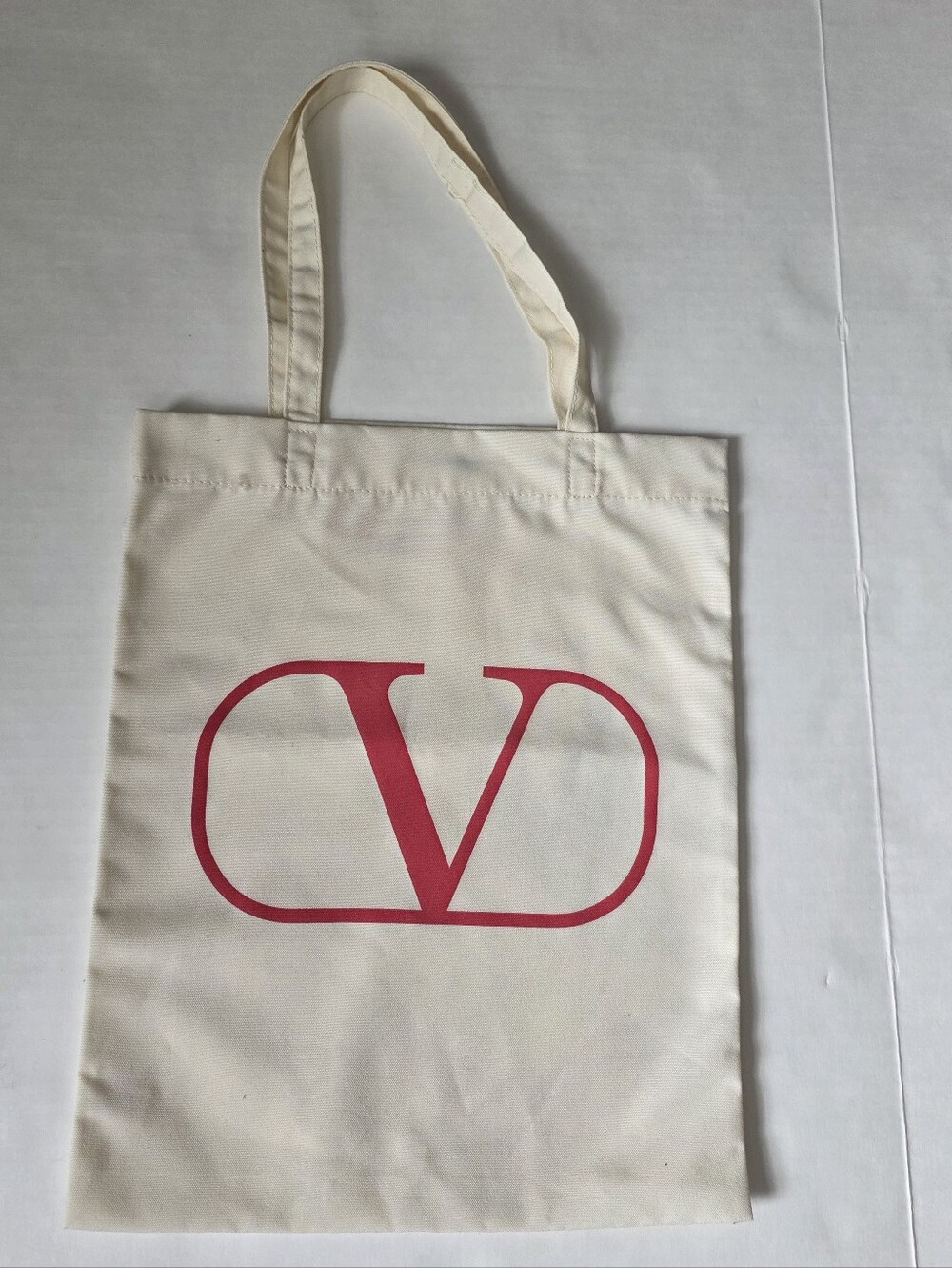 Valentino Cream Canvas Tote with Red Logo, Lake New.